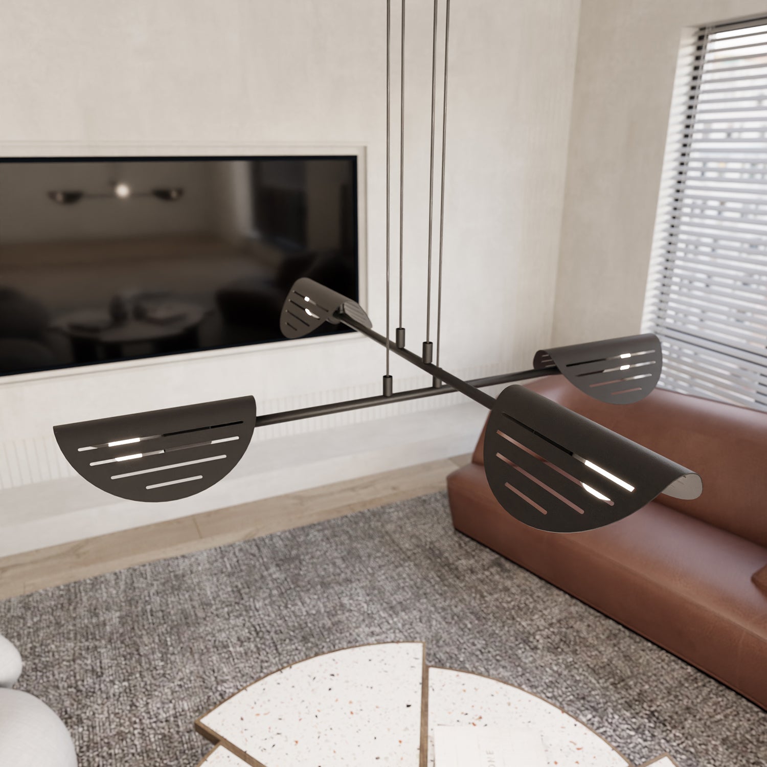 Lampadario Moderno 4 Luci Iperione A Bracci In Acciaio Nero