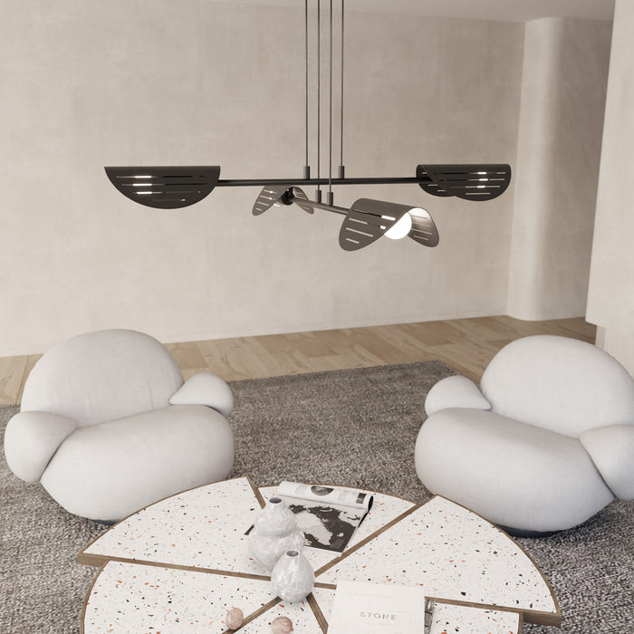 Lampadario Moderno 4 Luci Iperione A Bracci In Acciaio Nero