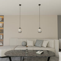 Sospensione 1 Luce Selene In Acciaio Nero E Vetro Plissettato Fumè