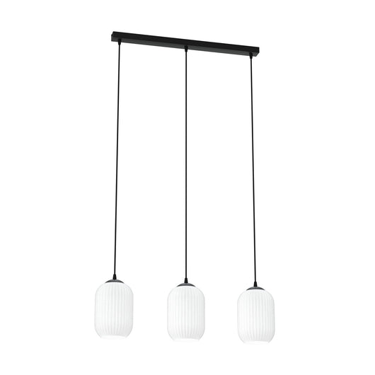 Lampadario 3 Luci Selene In Acciaio Nero E Vetri Plissettati Color Opale