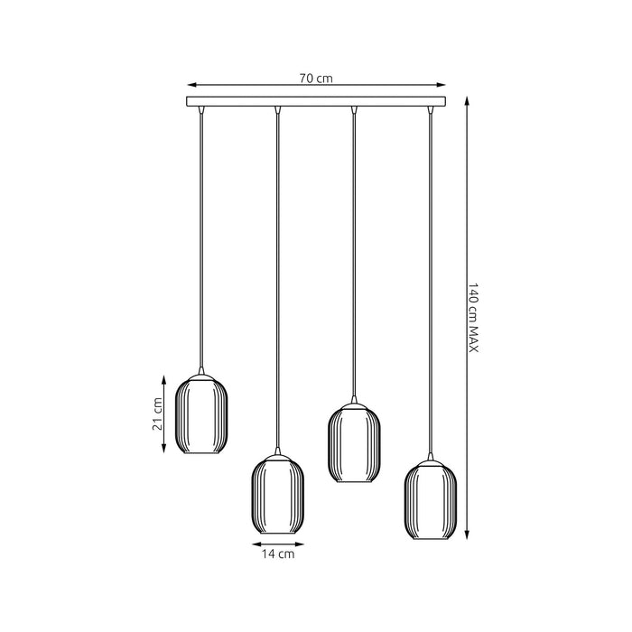 Lampadario 4 Luci Selene In Acciaio Nero E Vetri Plissettati Fumè