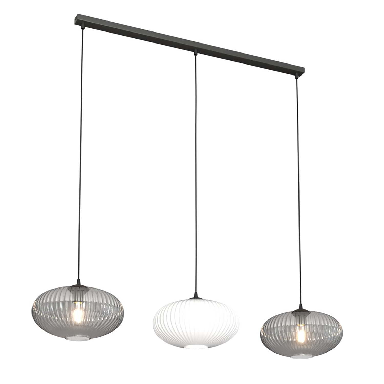 Lampadario 3 Luci Iris In Acciaio Nero Paralume Plissè Multicolor