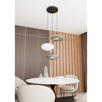 Lampadario 3 Luci Iris Base Tonda In Acciaio Nero Paralume Plissè Multicolor