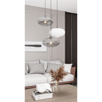 Lampadario 3 Luci Iris Base Tonda In Acciaio Nero Paralume Plissè Multicolor