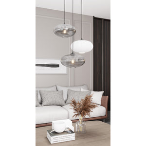 Lampadario 3 Luci Iris Base Tonda In Acciaio Nero Paralume Plissè Multicolor