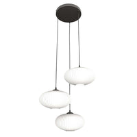 Lampadario 3 Luci Iris Base Tonda In Acciaio Nero Paralume Plissettato Bianco