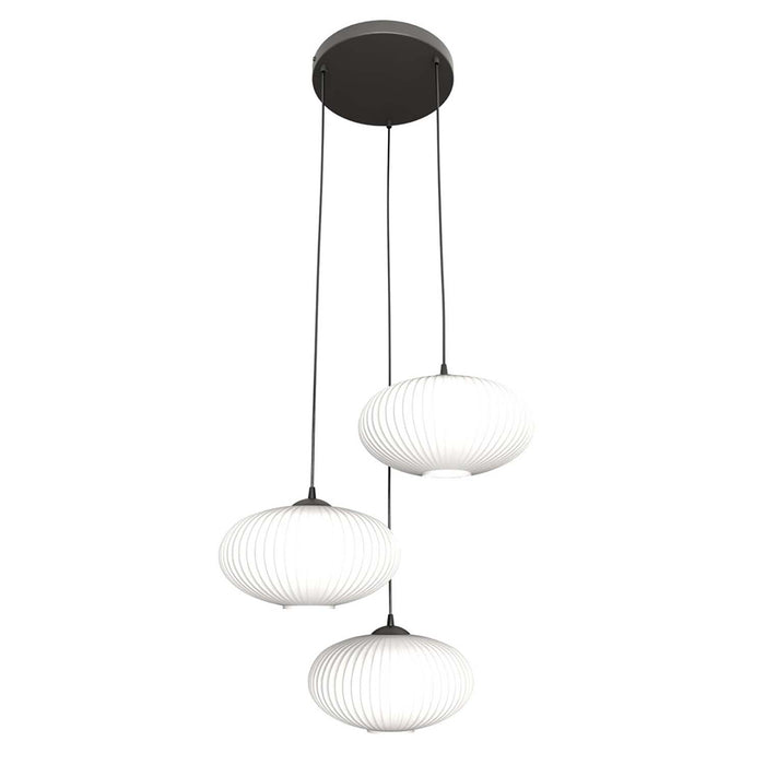 Lampadario 3 Luci Iris Base Tonda In Acciaio Nero Paralume Plissettato Bianco
