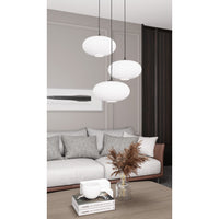 Lampadario 3 Luci Iris Base Tonda In Acciaio Nero Paralume Plissettato Bianco