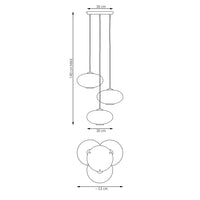Lampadario 3 Luci Iris Base Tonda In Acciaio Nero Paralume Plissettato Bianco