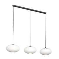 Lampadario 3 Luci Iris In Acciaio Nero Paralume Plissettato Bianco