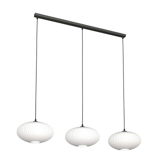 Lampadario 3 Luci Iris In Acciaio Nero Paralume Plissettato Bianco