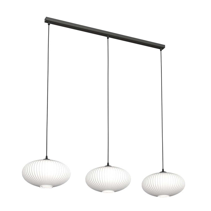 Lampadario 3 Luci Iris In Acciaio Nero Paralume Plissettato Bianco