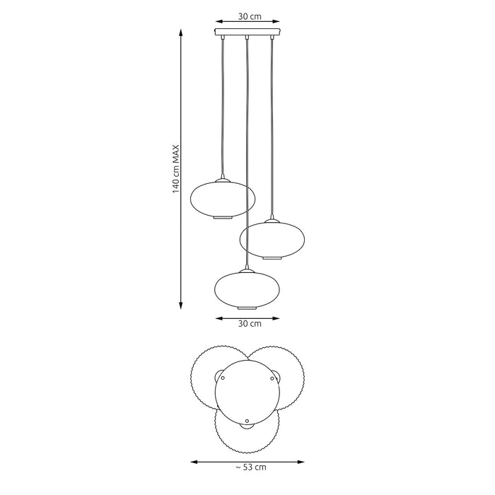 Lampadario 3 Luci Iris Base Tonda In Acciaio Nero Paralume Plissettato Fumè