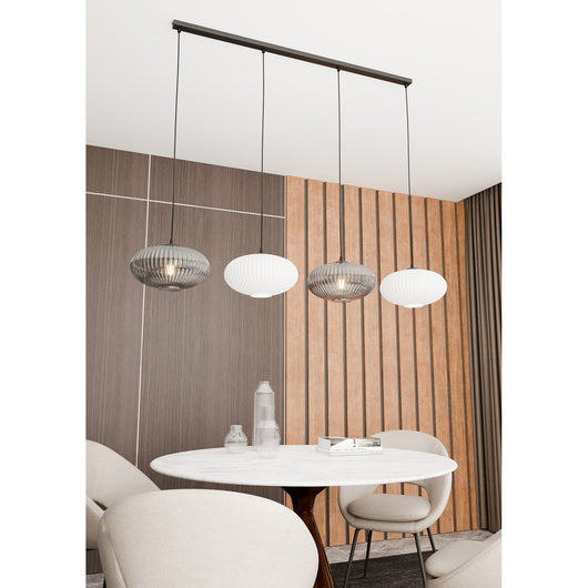 Lampadario 4 Luci Iris In Acciaio Nero Paralume Plissè Multicolor