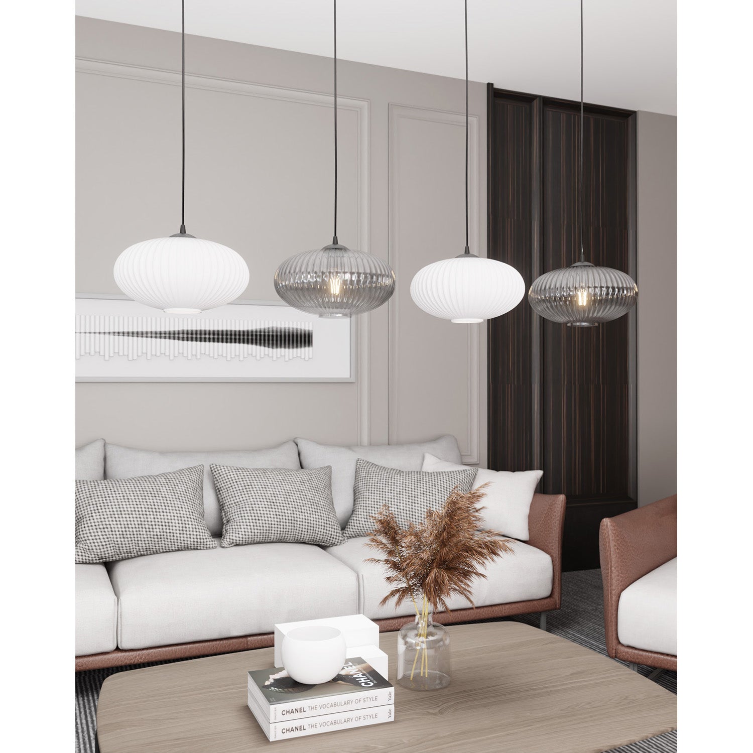 Lampadario 4 Luci Iris In Acciaio Nero Paralume Plissè Multicolor