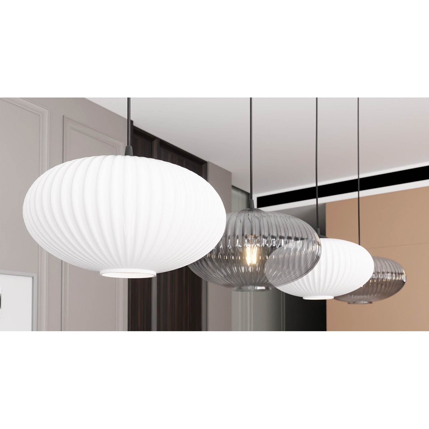 Lampadario 4 Luci Iris In Acciaio Nero Paralume Plissè Multicolor