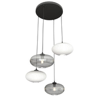 Lampadario 4 Luci Iris Base Tonda In Acciaio Nero Paralume Plissè Multicolor