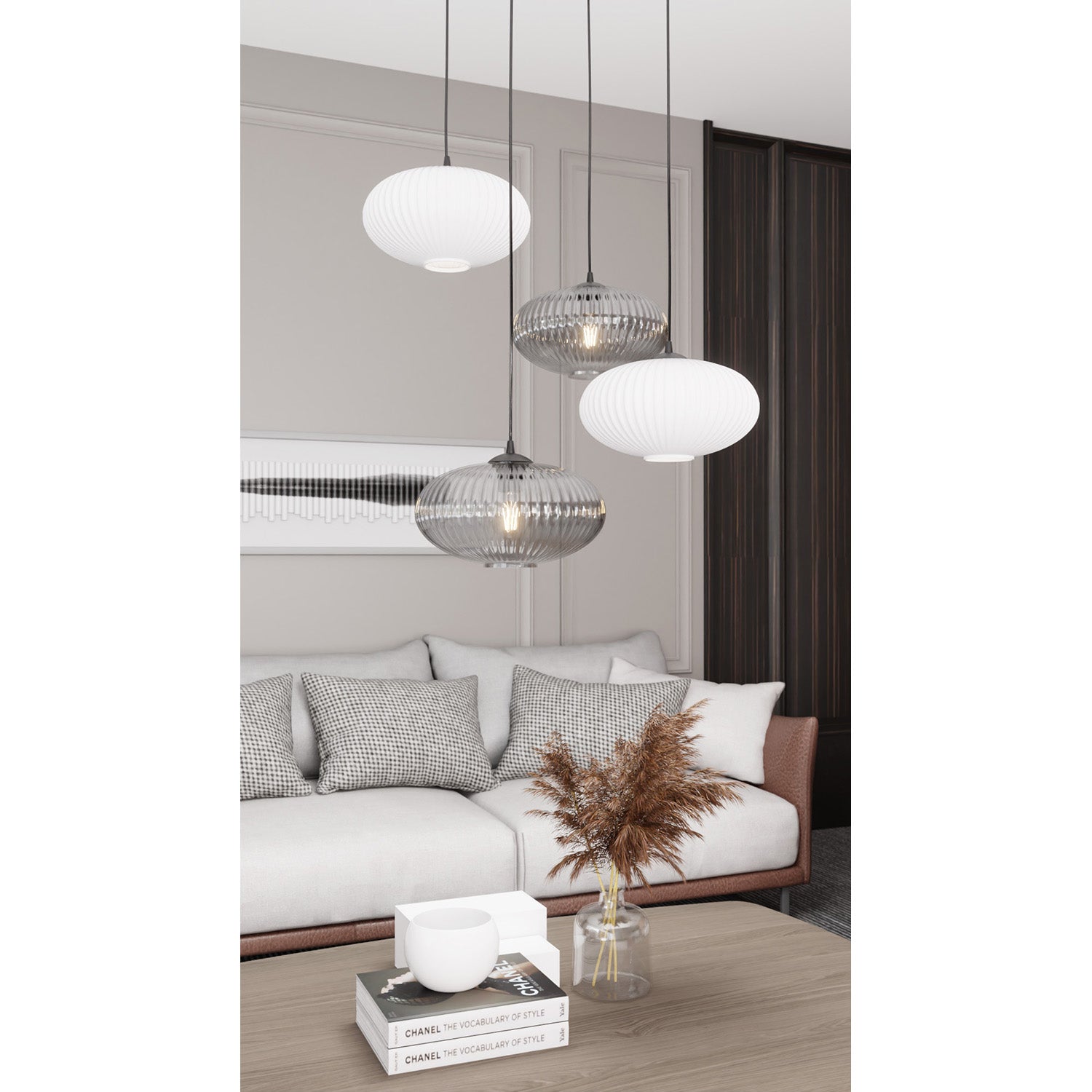 Lampadario 4 Luci Iris Base Tonda In Acciaio Nero Paralume Plissè Multicolor