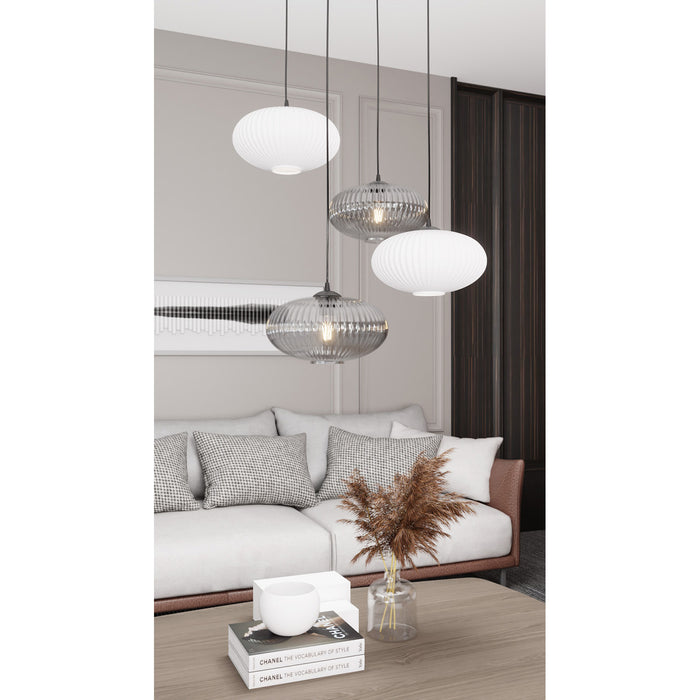 Lampadario 4 Luci Iris Base Tonda In Acciaio Nero Paralume Plissè Multicolor