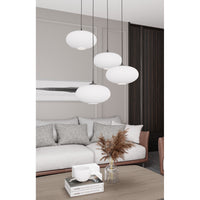 Lampadario 4 Luci Iris Base Tonda In Acciaio Nero Paralume Plissettato Bianco