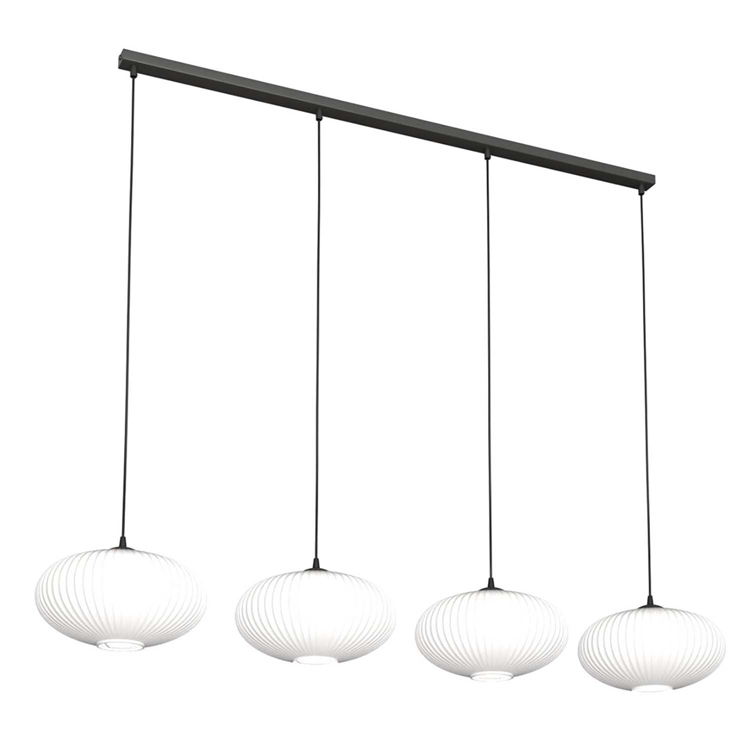Lampadario 4 Luci Iris In Acciaio Nero Paralume Plissettato Bianco