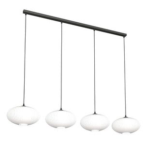 Lampadario 4 Luci Iris In Acciaio Nero Paralume Plissettato Bianco
