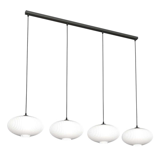 Lampadario 4 Luci Iris In Acciaio Nero Paralume Plissettato Bianco