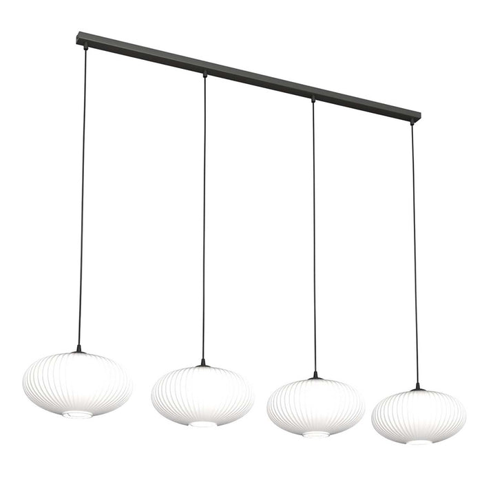 Lampadario 4 Luci Iris In Acciaio Nero Paralume Plissettato Bianco