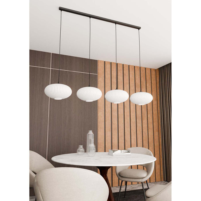 Lampadario 4 Luci Iris In Acciaio Nero Paralume Plissettato Bianco