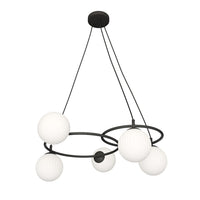 Lampadario 5 Luci Eolo A Cerchi E Diffusori In Vetro Rigato Opale