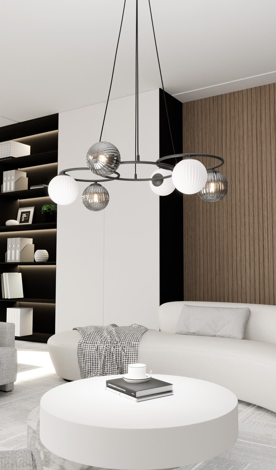 Lampadario Moderno Eolo Acciaio Nero 6 Luci E14 Ip20
