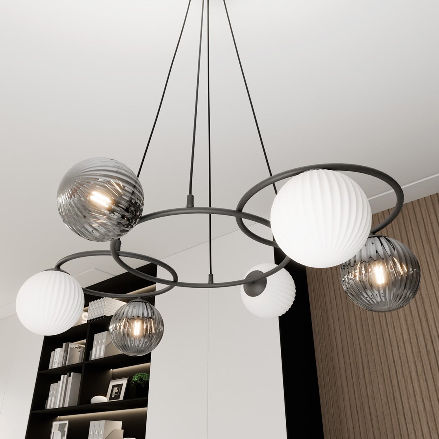 Lampadario Moderno Eolo Acciaio Nero 6 Luci E14 Ip20