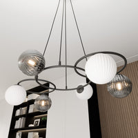 Lampadario Moderno Eolo Acciaio Nero 6 Luci E14 Ip20