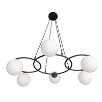 Lampadario 6 Luci Eolo A Cerchi E Diffusori In Vetro Rigato Opale