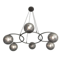 Lampadario 6 Luci Eolo A Cerchi E Diffusori In Vetro Rigato Fumè