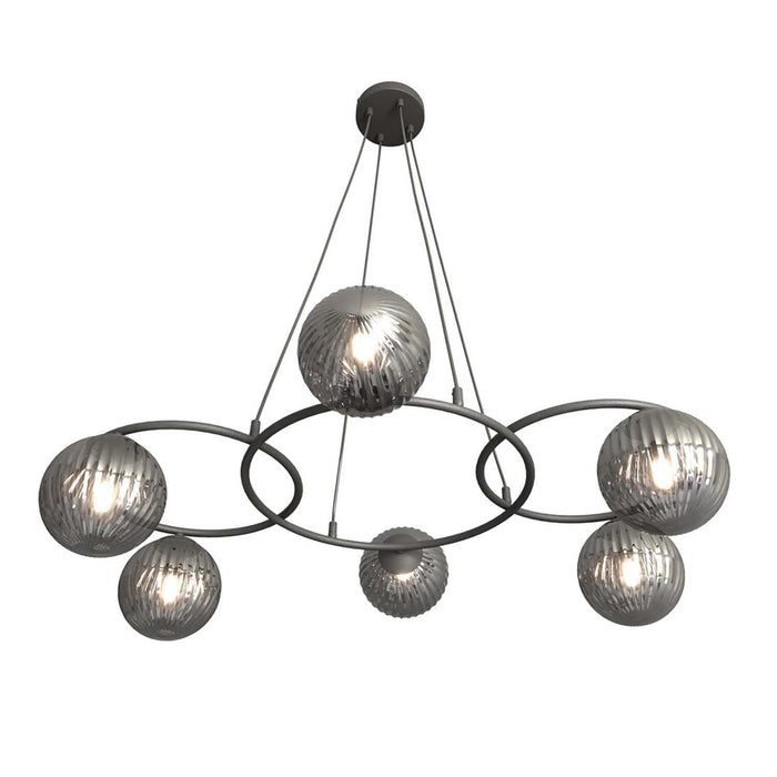 Lampadario 6 Luci Eolo A Cerchi E Diffusori In Vetro Rigato Fumè