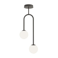 Lampada A Soffitto 2 Luci Kine In Acciaio Nero E Sfere In Vetro Opale