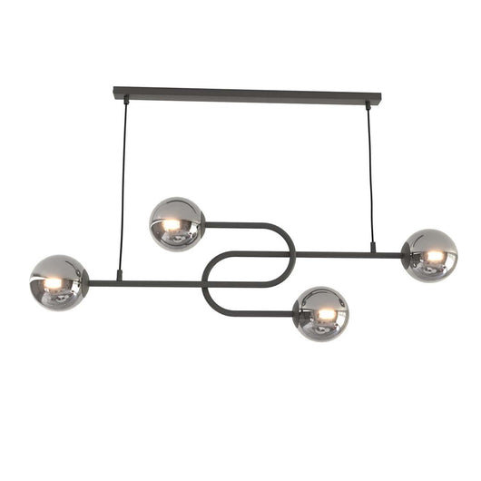 Lampadario 4 Luci Kine In Acciaio Nero E Sfere In Vetro Fumè
