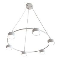 Lampadario Moderno 6 Luci Odin In Acciaio Bianco Ad Anello E Cilindri