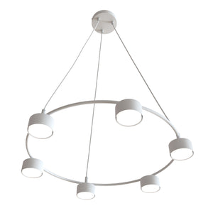 Lampadario Moderno 6 Luci Odin In Acciaio Bianco Ad Anello E Cilindri