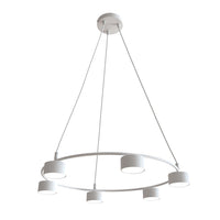 Lampadario Moderno 6 Luci Odin In Acciaio Bianco Ad Anello E Cilindri