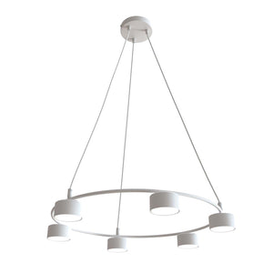 Lampadario Moderno 6 Luci Odin In Acciaio Bianco Ad Anello E Cilindri