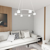 Lampadario Moderno 6 Luci Odin In Acciaio Bianco Ad Anello E Cilindri