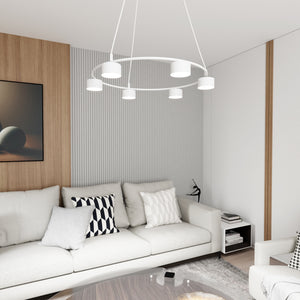 Lampadario Moderno 6 Luci Odin In Acciaio Bianco Ad Anello E Cilindri