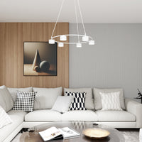 Lampadario Moderno 6 Luci Odin In Acciaio Bianco Ad Anello E Cilindri