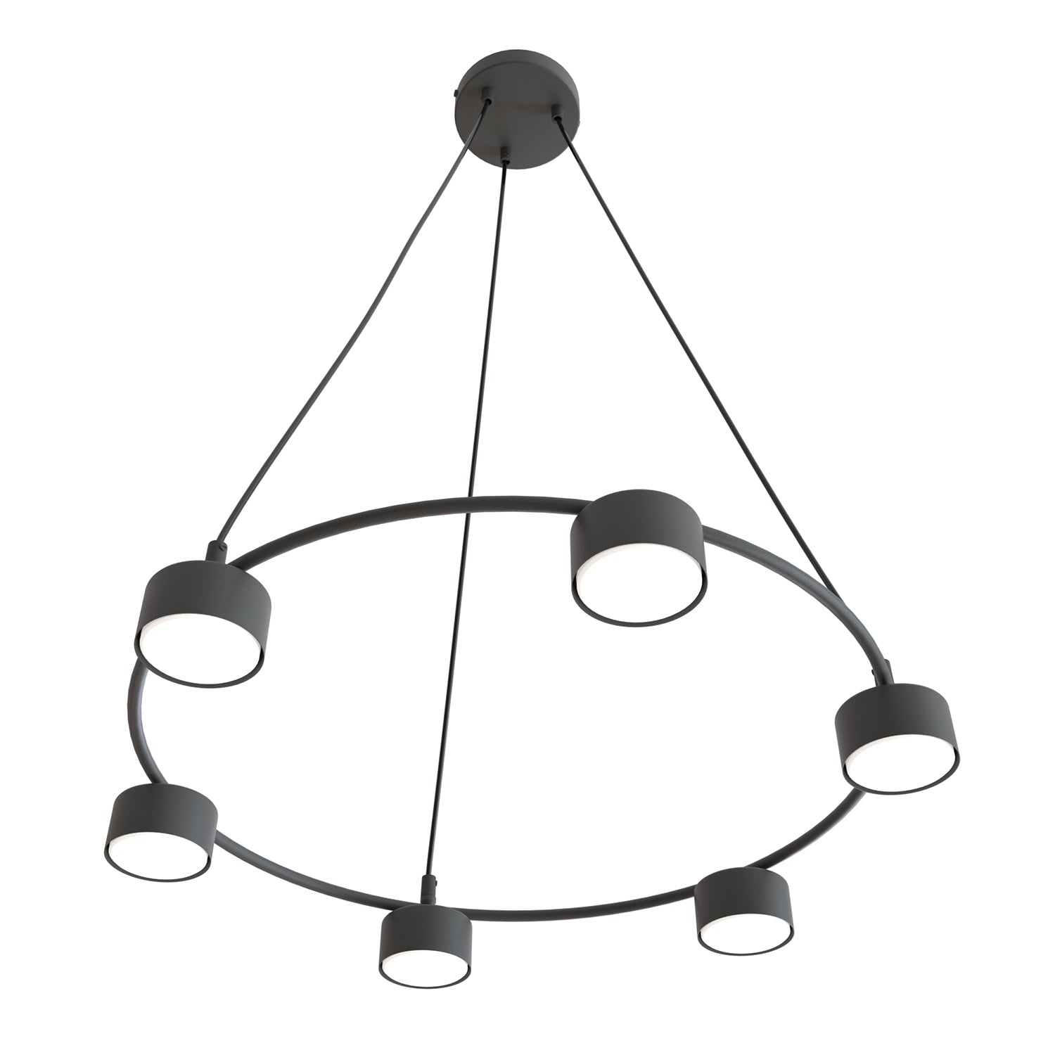 Lampadario Moderno 6 Luci Odin In Acciaio Nero Ad Anello E Cilindri