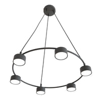 Lampadario Moderno 6 Luci Odin In Acciaio Nero Ad Anello E Cilindri