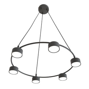 Lampadario Moderno 6 Luci Odin In Acciaio Nero Ad Anello E Cilindri