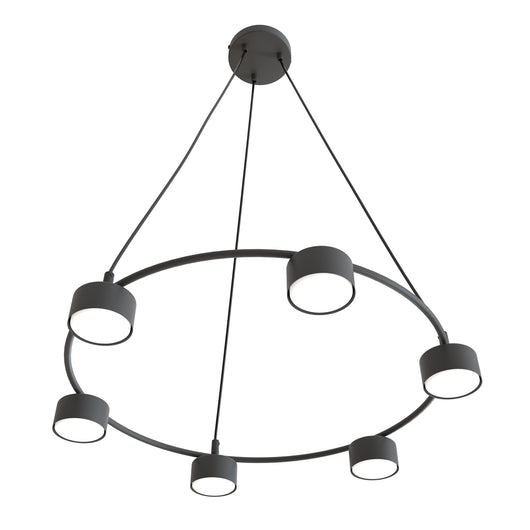 Lampadario Moderno 6 Luci Odin In Acciaio Nero Ad Anello E Cilindri