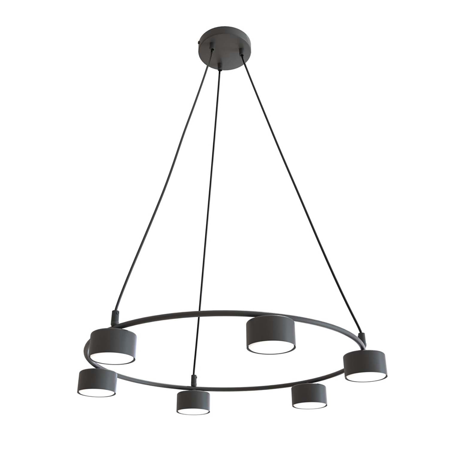 Lampadario Moderno 6 Luci Odin In Acciaio Nero Ad Anello E Cilindri